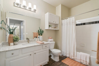 Furnished bathroom with vanity lighting
