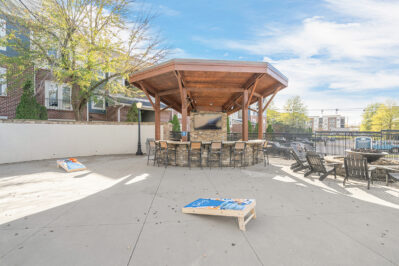 Outdoor kitchen and game space