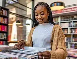 a student shopping for vinyl records